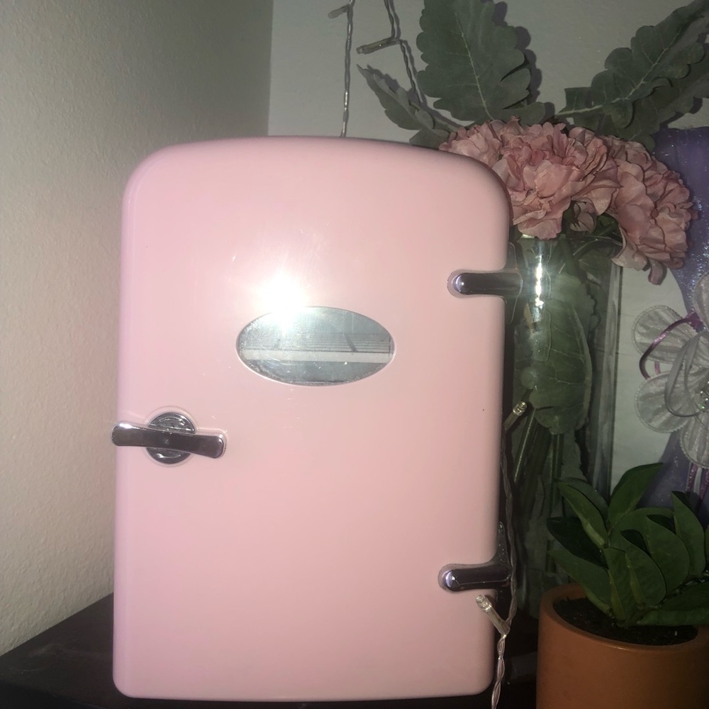 Light Pink Mini Fridge (usually for small snacks or skincare)